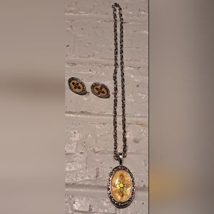 Vintage Religious Cross Pendant Necklace And Matching Earrings